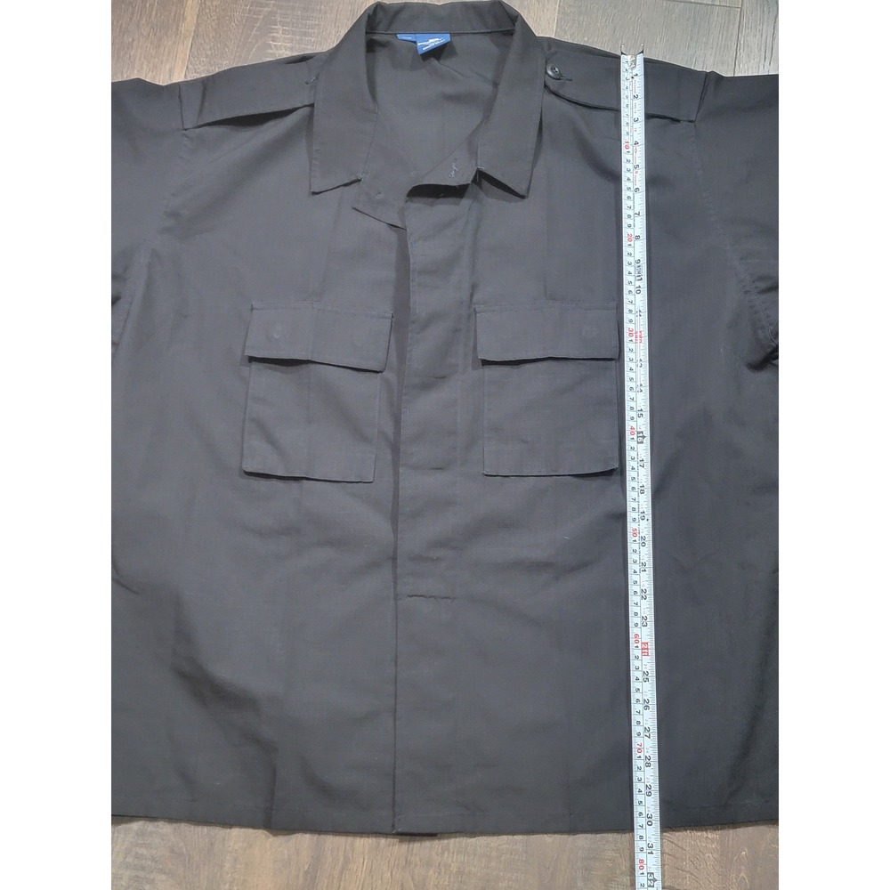Propper Mens 2XL/R Black Tactical Ripstop Short Sleeve Button Up Shirt Epaulets